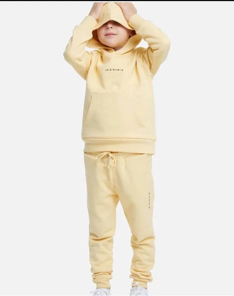 Açık Sarı  Kapüşonlu Çocuk Eşofman Takımı - 4