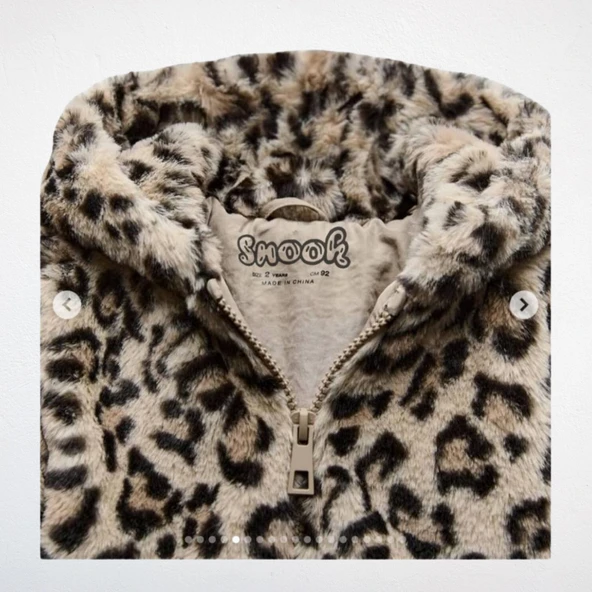Leopar Desenli Kapüşonlu Çocuk Peluş Mont - 3