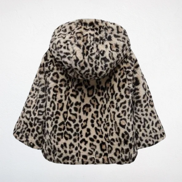 Leopar Desenli Kapüşonlu Çocuk Peluş Mont - 2