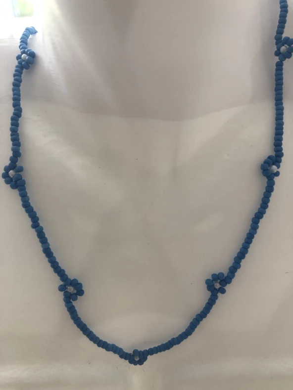 Lim10lubahçe Mavi Çiçekli Boncuk Kolye - 1