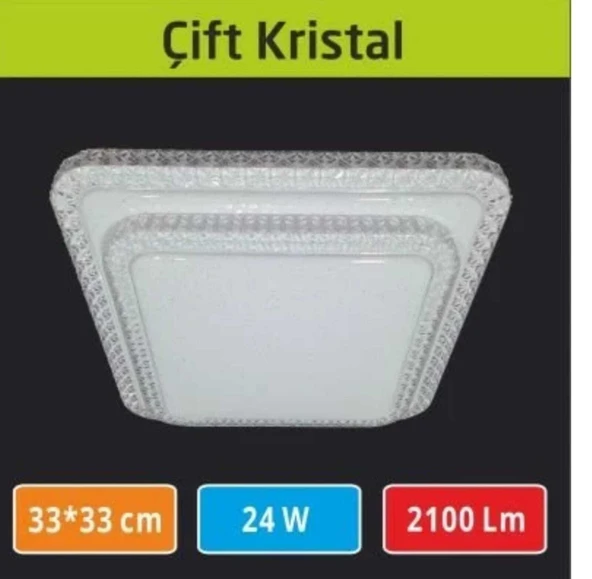 Sıva Üstü Led Panel 42W 33X33 cm çapında Model Çift Kristal Led Avize Beyaz Işık - 1