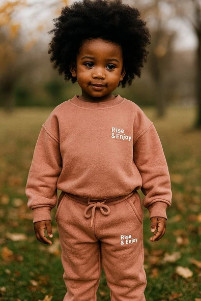 Rise & Enjoy 3 İplik Çocuk Eşofman Takımı – Somon - Resim 2