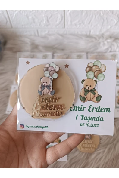 Doğrukan Hediyelik Balonlu ayıcık figürlü magnet hediyelik kartlı yenidoğan doğum günü(10 adet) - Resim 4