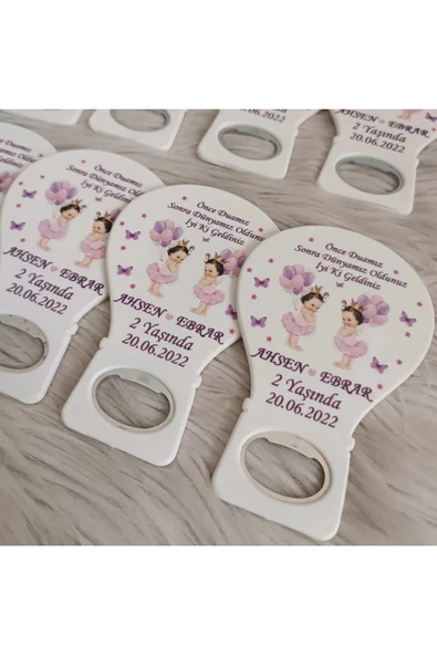 Doğrukan Hediyelik 25 adet ikiz kız bebek doğum günü balon açacak mevlüt magnet hediyelik - Resim 2