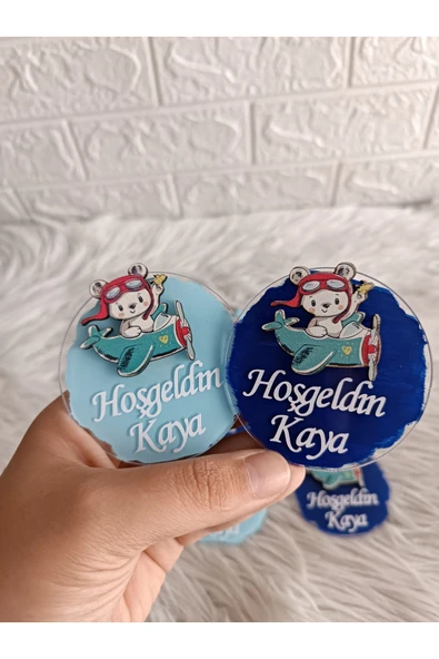 Doğrukan Hediyelik 10 adet uçakta ayıcıklı pleksi magnet hediyelik yenidoğan doğum günü mevlüt hediyelikleri ürün görseli
