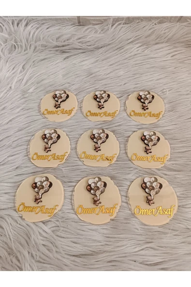 Doğrukan Hediyelik Kahverengi balonlu ayıcık konsept pleksi yenidoğan doğum günü mevlüt magnet hediyelik (10 adet) - Resim 3