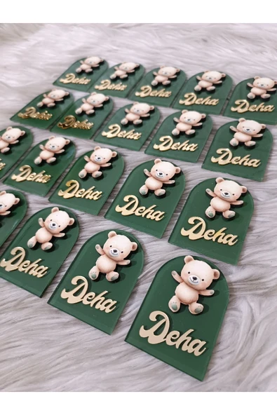 Doğrukan Hediyelik Ayıcıklı Pencere Pleksi Yenidoğan Doğum Günü Hediyelik Buzdolabı Süsü Magnet(10 adet) - Resim 2