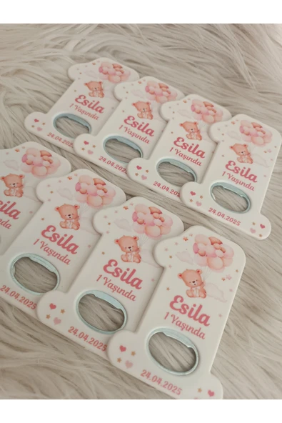 Doğrukan Hediyelik 25 adet pembe balonlu ayıcıklı 1 rakam açacak magnet yenidoğan doğum günü hediyelikleri - Resim 2