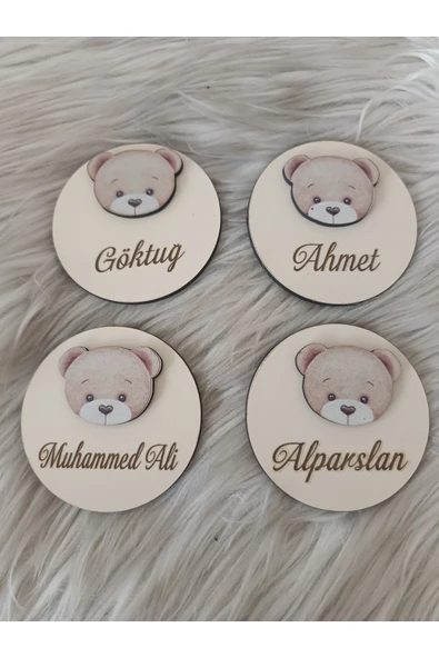 Doğrukan Hediyelik Ayıcık Figürlü Ahşap Yenidoğan Magnet Hediyelik(20 ADET) - Resim 2