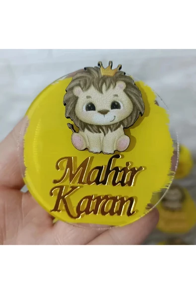 Doğrukan Hediyelik Oturan taçlı aslan figürlü pleksi yenidoğan doğum günü magnet hediyelik(10 adet) ürün görseli