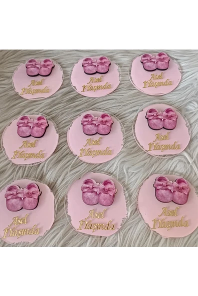 Doğrukan Hediyelik Bebek Patikli Yenidoğan Doğum Günü Pleksi Magnet Hediyelik(10 adet) - Resim 2