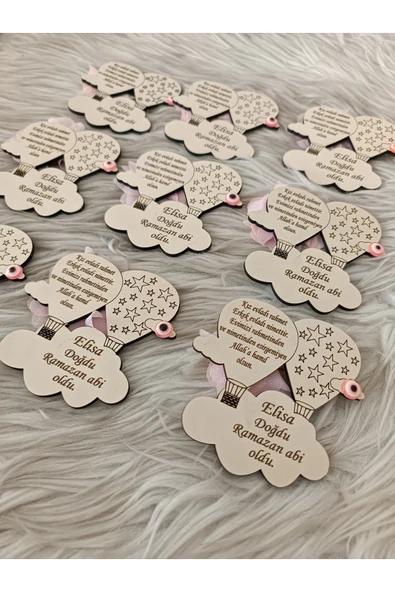 Doğrukan Hediyelik 20 Adet Uçan Balon Ahşap Yenidoğan Doğum Günü Bebek Magnet Hediyelik - Resim 2