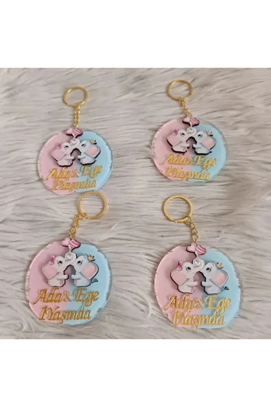 Doğrukan Hediyelik İkiz Bebek İçin Pleksi Anahtarlık Hediyelik Yenidoğan Doğum Günü Mevlüt Hatırası (10 adet) - Resim 3