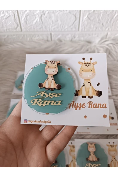 Doğrukan Hediyelik Zürafa figürlü yenidoğan doğum günü pleksi magnet hediyelik kartlı(10 adet) - Resim 4