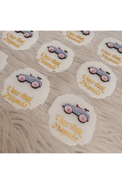 Doğrukan Hediyelik Mavi arabalı pleksi yenidoğan doğum günü mevlüt magnet hediyelik(10 adet) - 2