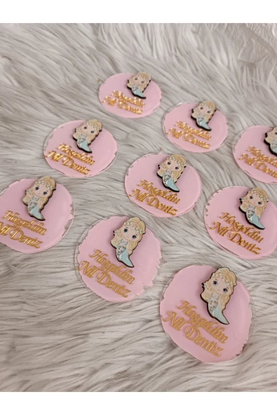 Doğrukan Hediyelik 10 adet sarı saçlı deniz kızı figürlü pleksi magnet yenidoğan doğum günü mevlüt hediyelikleri - Resim 2