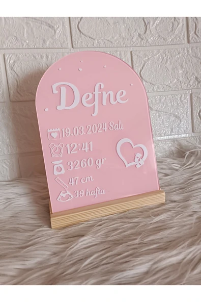 Doğrukan Hediyelik Ahşap standlı doğum bilgileri panosu pleksi yenidoğan hediyelik doğum hediyelik - Resim 2