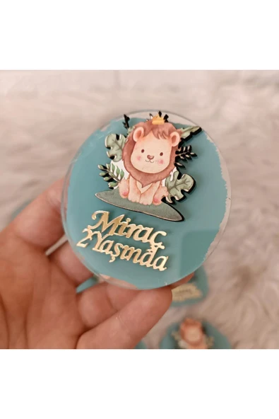 Doğrukan Hediyelik Yeşillikli aslan figürlü yenidoğan hediyelik doğum günü magneti 10 adet ürün görseli