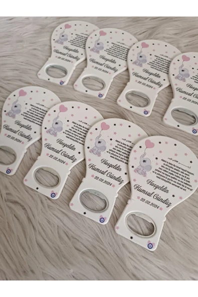 Doğrukan Hediyelik 25 adet Ayetel kürsili filli kız bebek için balon açacak magnet hediyelik - Resim 2