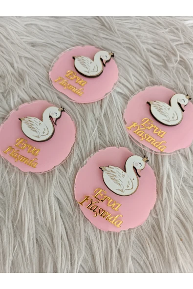 Doğrukan Hediyelik Kuğulu pleksi magnet yenidoğan doğum günü mevlüt hediyelik (10 adet) - Resim 2