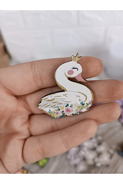 Doğrukan Hediyelik Çiçekli Kuğu Bebek Ürünleri Süslemelerinde Kullanılan Ahşap Uv Baskılı Figür(25 ADET) ürün görseli