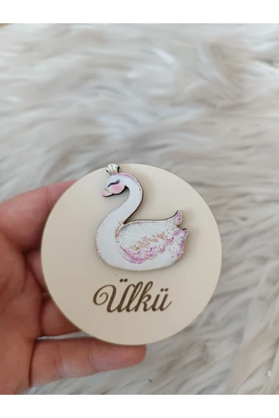 Doğrukan Hediyelik Kuğu Figürlü Ahşap Yenidoğan Doğum Günü Magnet Hediyelik Dolap Süsü(10 ADET)