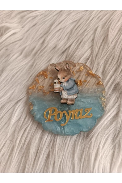 Doğrukan Hediyelik 10 adet mavi epoksi mum üfleyen tavşan figürlü yenidoğan doğum günü hediyelikleri - Resim 2