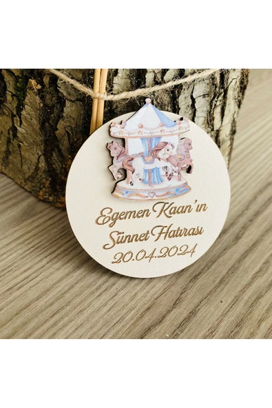 Doğrukan Hediyelik Atlı karınca figürlü yenidoğan doğum günü sünnet ahşap hediyelik magnet(10 adet) ürün görseli