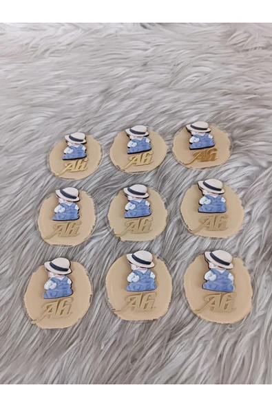 Doğrukan Hediyelik 10 adet oturan bebek figürlü pleksi yenidoğan doğum günü hediyelik magnet - Resim 2