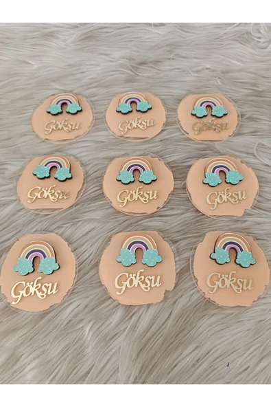 Doğrukan Hediyelik Gökkuşağı Figürlü Yenidoğan Doğum Günü Pleksi Magnet Hediyelik (10 ADET) - 3