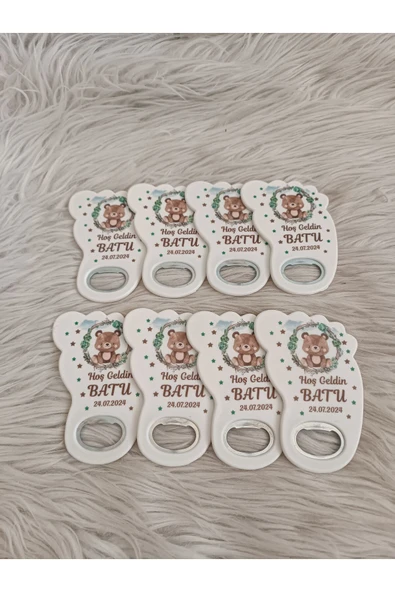 Doğrukan Hediyelik Yeşillikli ayıcık konseptli ayak açacak yenidoğan doğum günü mevlüt magnet hediyelik (25 adet) - Resim 3