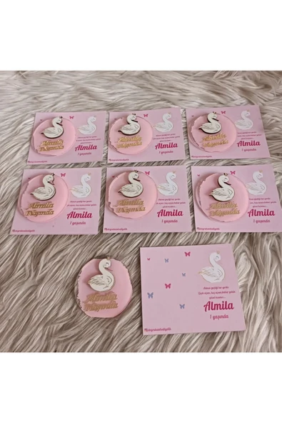 Doğrukan Hediyelik Kuğu figürlü kartlı jelatinli Yenidoğan doğum günü Pleksi magnet hediyelik(10 adet) - Resim 4