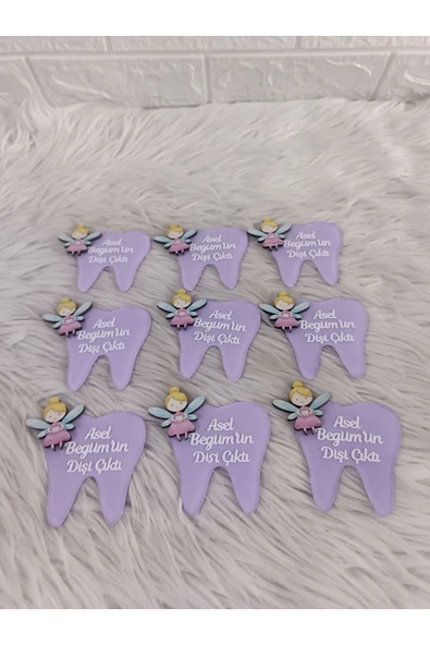 Doğrukan Hediyelik 10 adet peri kızlı lila diş şeklinde pleksi magnet doğum günü mevlüt yenidoğan hediyelik - Resim 3