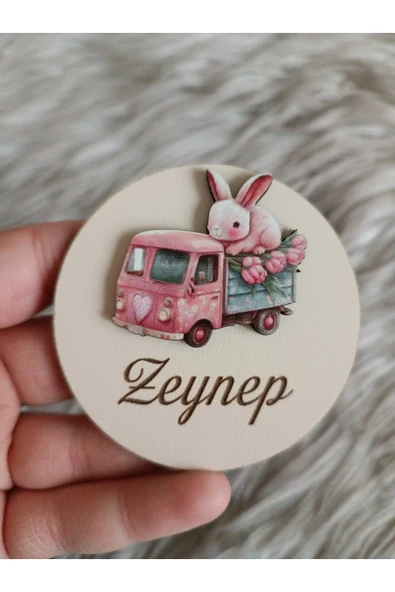 Doğrukan Hediyelik Arabada Tavşan Figürlü Ahşap Taban Yenidoğan Doğum Günü Magnet Hediyelik(10 adet) ürün görseli