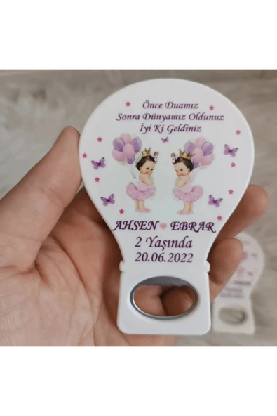 Doğrukan Hediyelik 25 adet ikiz kız bebek doğum günü balon açacak mevlüt magnet hediyelik ürün görseli