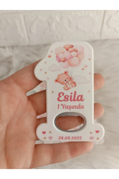Doğrukan Hediyelik 25 adet pembe balonlu ayıcıklı 1 rakam açacak magnet yenidoğan doğum günü hediyelikleri ürün görseli