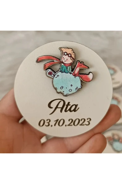 Doğrukan Hediyelik Küçük Prens Ahşap Figürlü Yenidoğan Doğum Günü Hediyelik Magnet (10 adet) ürün görseli