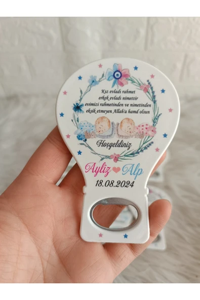 Doğrukan Hediyelik 25 adet kız erkek ikiz bebek balon açacak magnet hediyelik yenidoğan doğum günü hediyelikleri ürün görseli