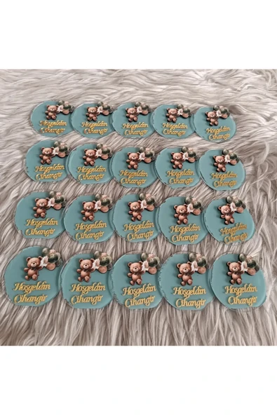 Doğrukan Hediyelik Yeşil balonlu ayıcık figürlü pleksi yenidoğan doğum günü magnet hediyelik (10 adet) - Resim 2