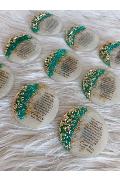 Doğrukan Hediyelik 25 adet yeşil taşlı epoksi Ayet'el Kürsi li yenidoğan mevlüt doğum günü hediyeliği - Resim 2