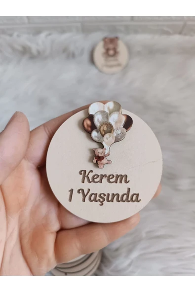 Doğrukan Hediyelik 10 adet ayıcık figürlü ahşap taban yenidoğan doğum günü mevlüt magnet hediyelik (figür seçilebilir) - Resim 2