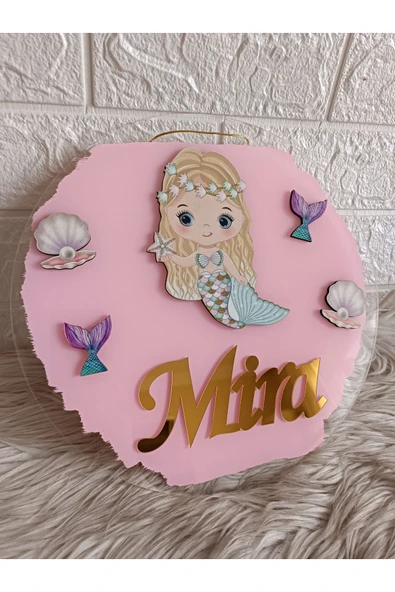 Doğrukan Hediyelik 30 cm deniz kızı konsept kapı süsü pleksi yenidoğan doğum günü - 2