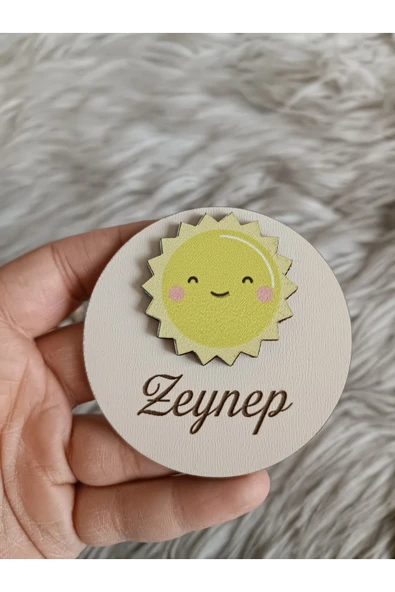 Doğrukan Hediyelik Güneş konsept ahşap taban yenidoğan doğum günü figürlü magnet hediyelik(10 adet) ürün görseli