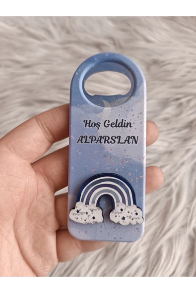 Doğrukan Hediyelik 10 adet mavi gökkuşağı figürlü kabartmalı uzun açacak magnet yenidoğan hediyelikleri ürün görseli