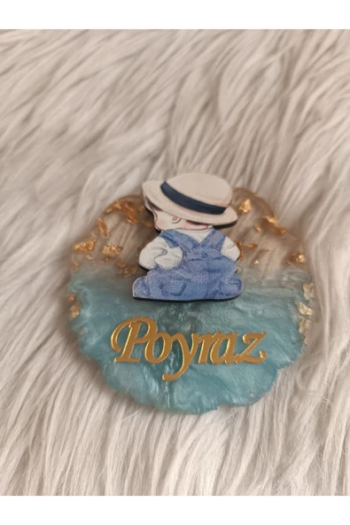 Doğrukan Hediyelik 10 adet mavi epoksi arkası dönüş oturan bebek figürlü magnet yenidoğan doğum günü hediyelikleri - Resim 3