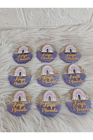 Doğrukan Hediyelik 10 adet lila epoksili gökkuşağı figürlü yenidoğan doğum günü mevlüt hediyelikleri - Resim 3