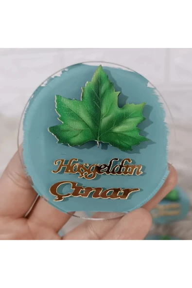 Doğrukan Hediyelik Çınar yağrak figürlü yenidoğan doğum günü mevlüt hediyelikleri pleksi magnet(10 adet)