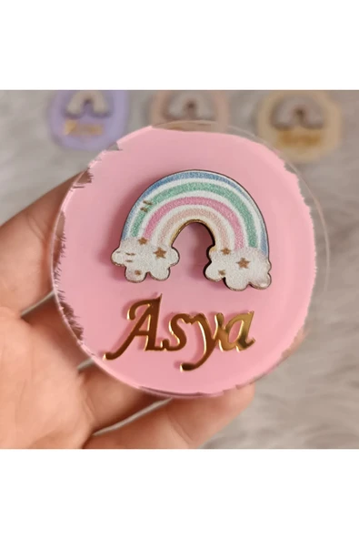 Doğrukan Hediyelik Pastel gökkuşağı konsept pleksi yenidoğan doğum günü mevlüt magnet hediyelik (10 adet) - Resim 4