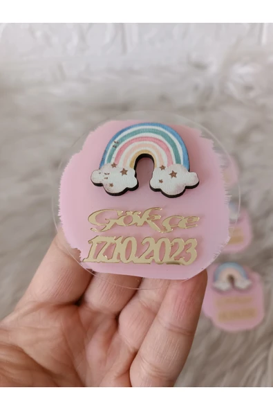 Doğrukan Hediyelik Pastel renk gökkuşağı yenidoğan doğum günü pleksi magnet hediyelik(10 adet) ürün görseli