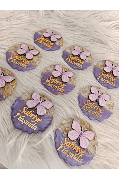 Doğrukan Hediyelik 10 adet lila epoksi kelebek figürlü yenidoğan doğum günü mevlüt hediyelikleri - Resim 2